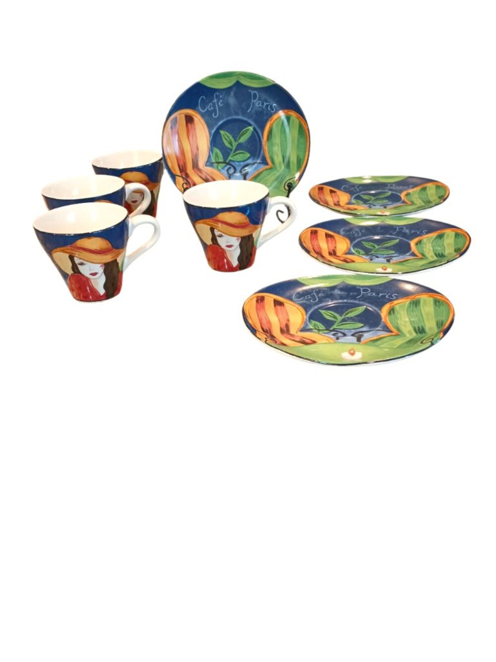 VINTAGE SANGO CAFE PARIS 4914 94 COFFEE TEA CUPS & SAUCERS SETTING FOR 4 RETIRED